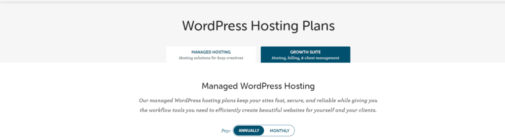 Screenshot of the types of hosting