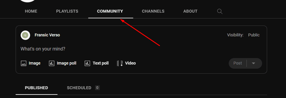 Where to find the community tab. 