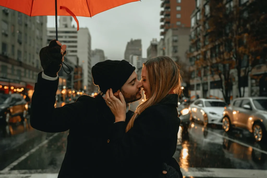 Couple under umbrella 