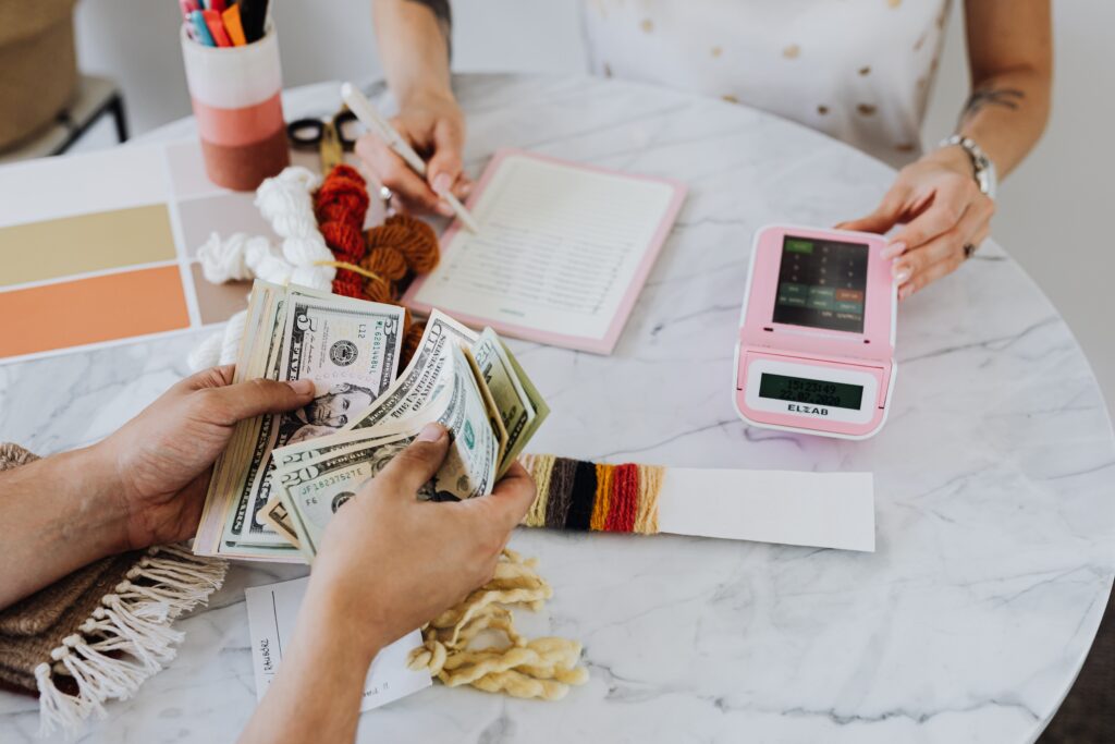 girl with money and preparing